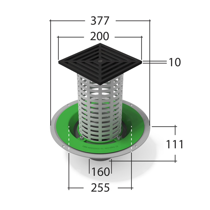 Roof Outlet with Extended Grate 160mm⌀ Pipe Connection